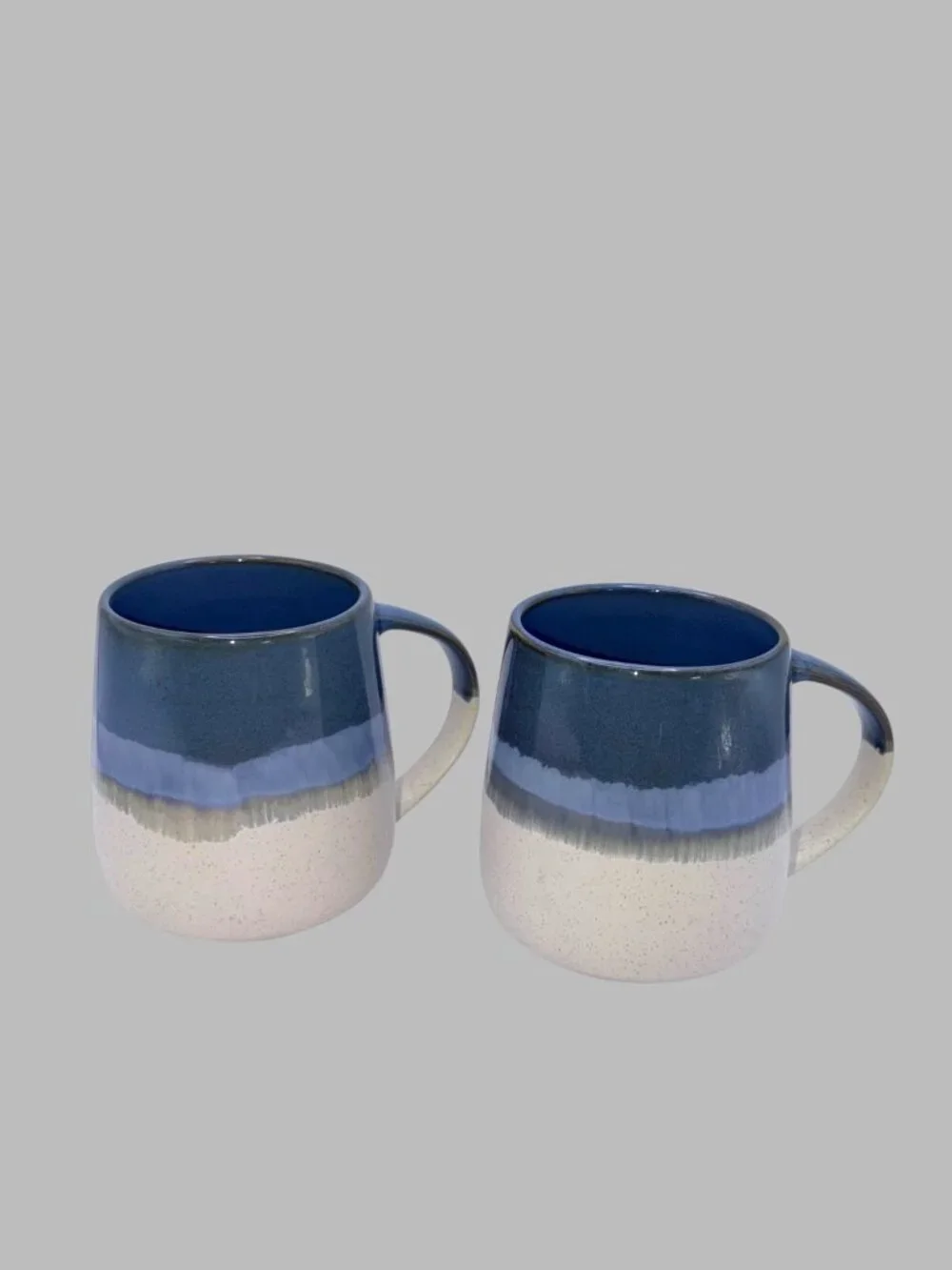 Bosmarlin Blue Ombre Stoneware Coffee Mugs Set of 2 Rustic Farmhouse 16 oz